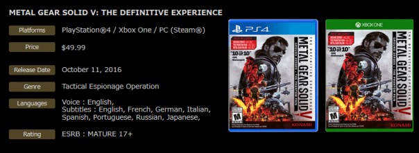 Metal Gear Solid V The Definitive Experience info